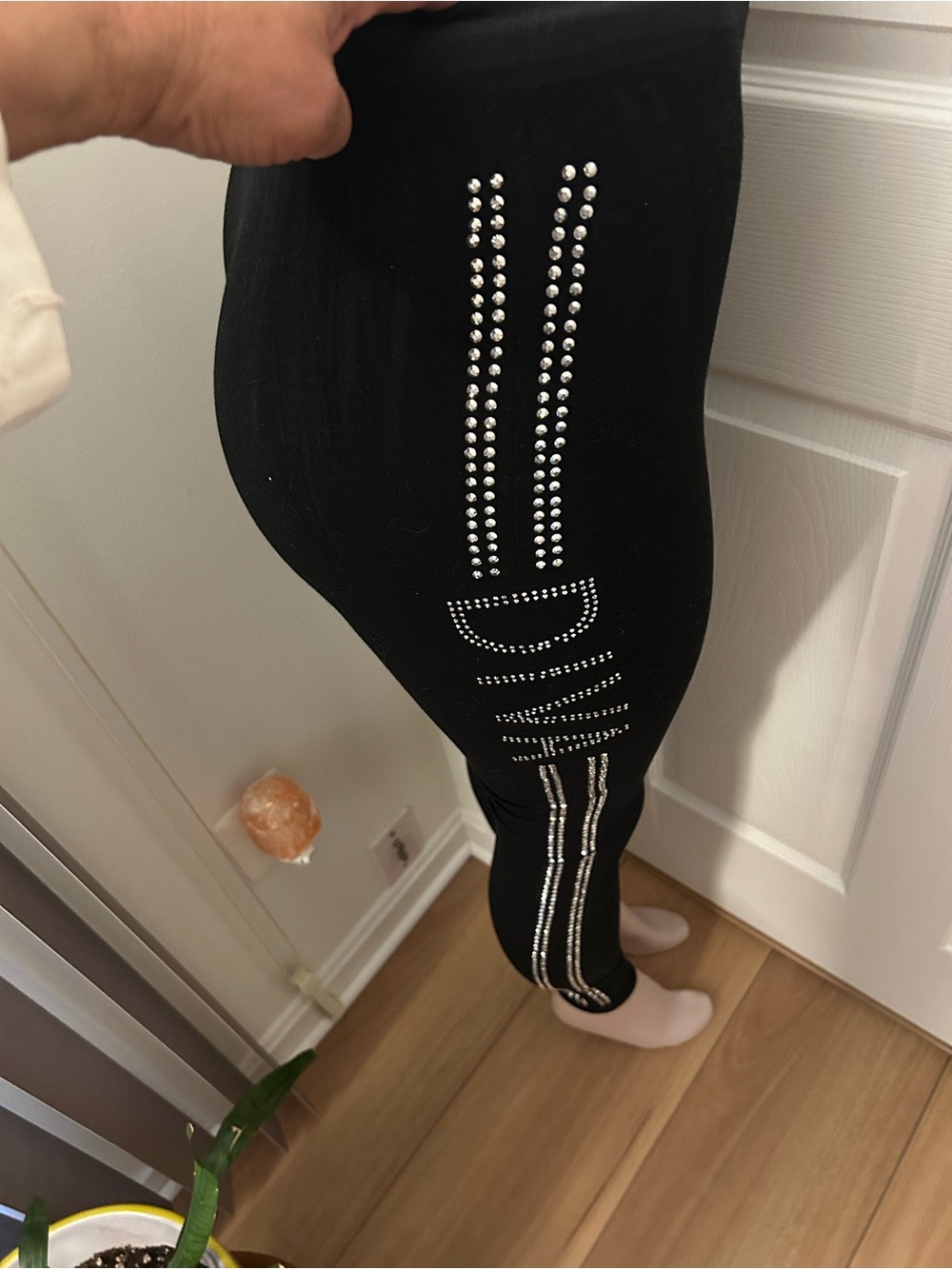 Black Studded Women's Leggings with Rhinestone Accent